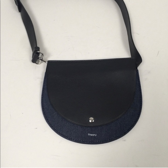 Theory black leather and denim hip pouch with silver hardware & adjustable strap - Picture 3 of 16